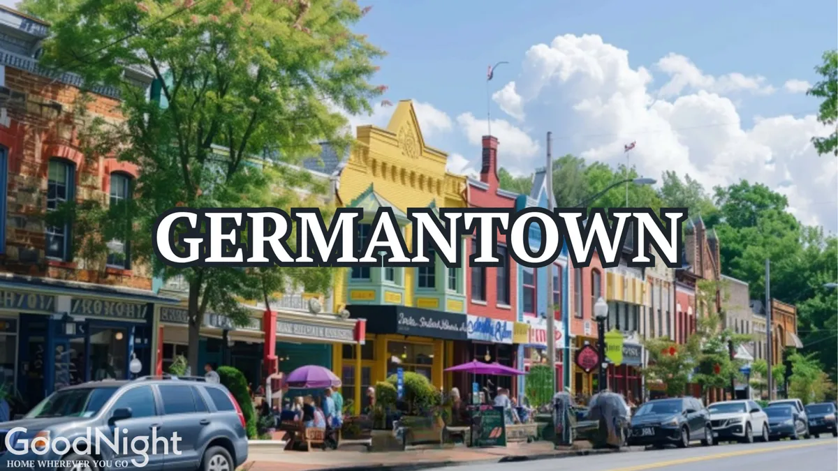 A bustling street scene featuring colorful storefronts and green trees, with people walking and shopping. The mood is lively and community-oriented, evoking the feel of local festivals, farmers’ markets, and neighborhood energy.